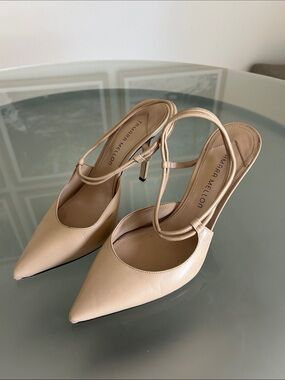Tamara Mellon Beige Pointed-Toe Slingback Pumps
